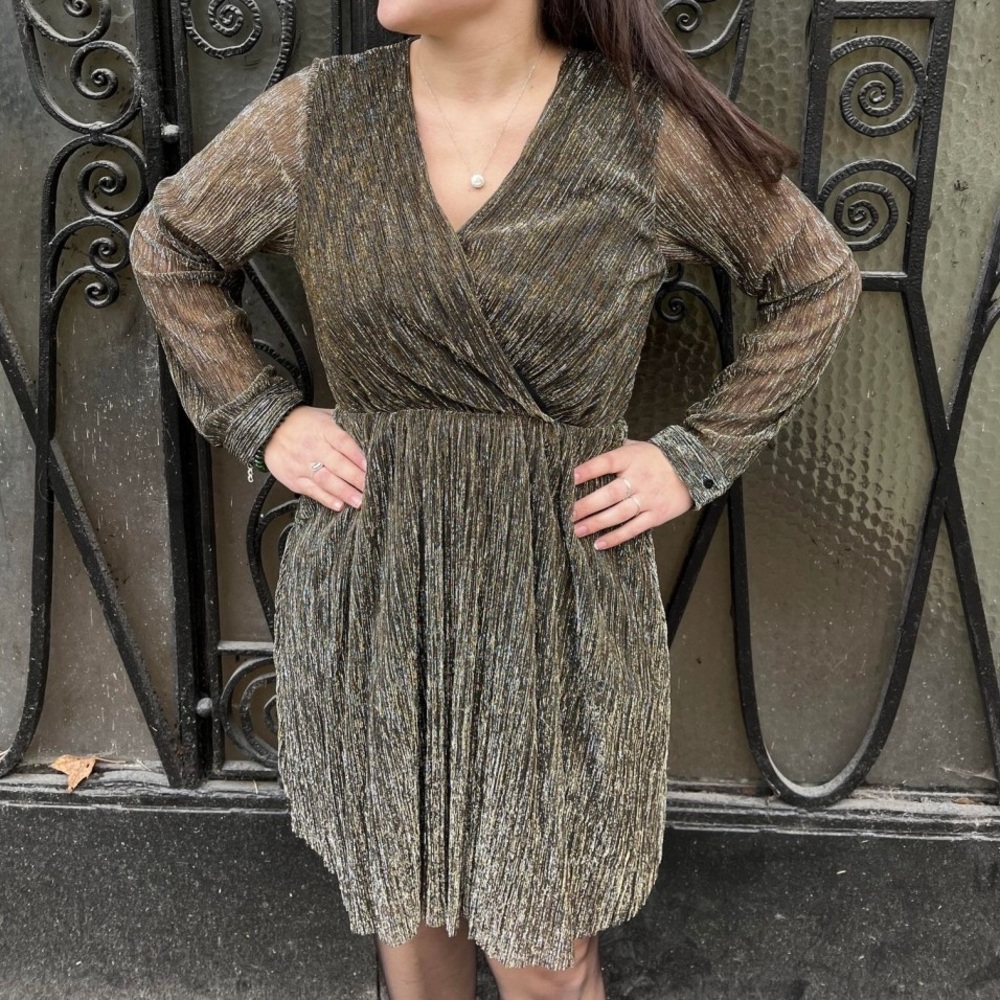 Le Chateau Metallic Glitter Gold And Black Long Sleeve Midi Dress Size XL